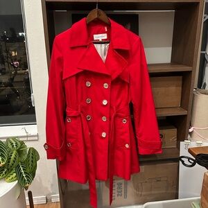 Calvin Klein trench coat rain coat fire engine red
